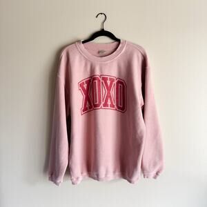 Chicka-D Pink + Red Ribbed XOXO Crewneck Sweatshirt - Medium